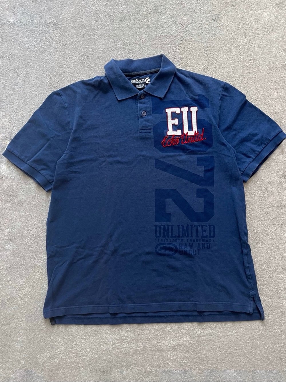 Vintage Y2K Ecko Unlimited Navy Polo Shirt with White & Red Chest Logo